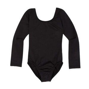 Childs Black Leotard Long Sleeve Scoop Neck Bodysuit Dance Performance M 6-8